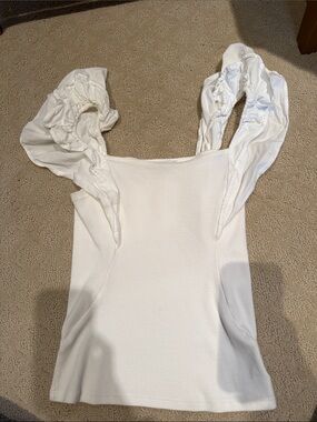 Joe's Jeans White Square-Neck Puff Sleeve Top